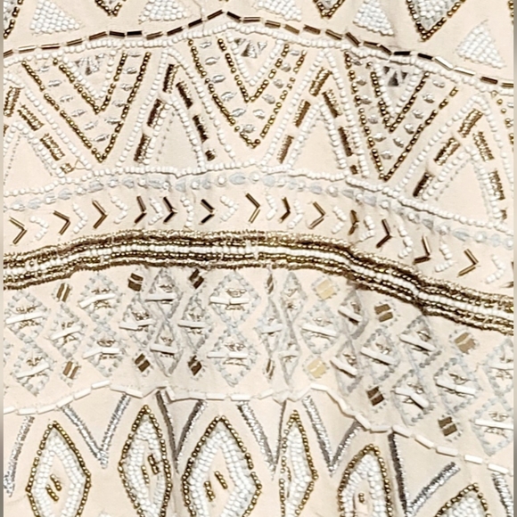 Free People Tan Cotton Scoop Back Beaded Embroidered Mini Dress - Picture 3 of 3